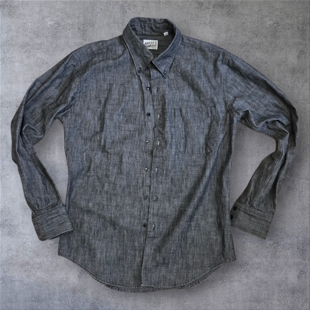Naked & Famous Denim Slate Gray Casual Shirt